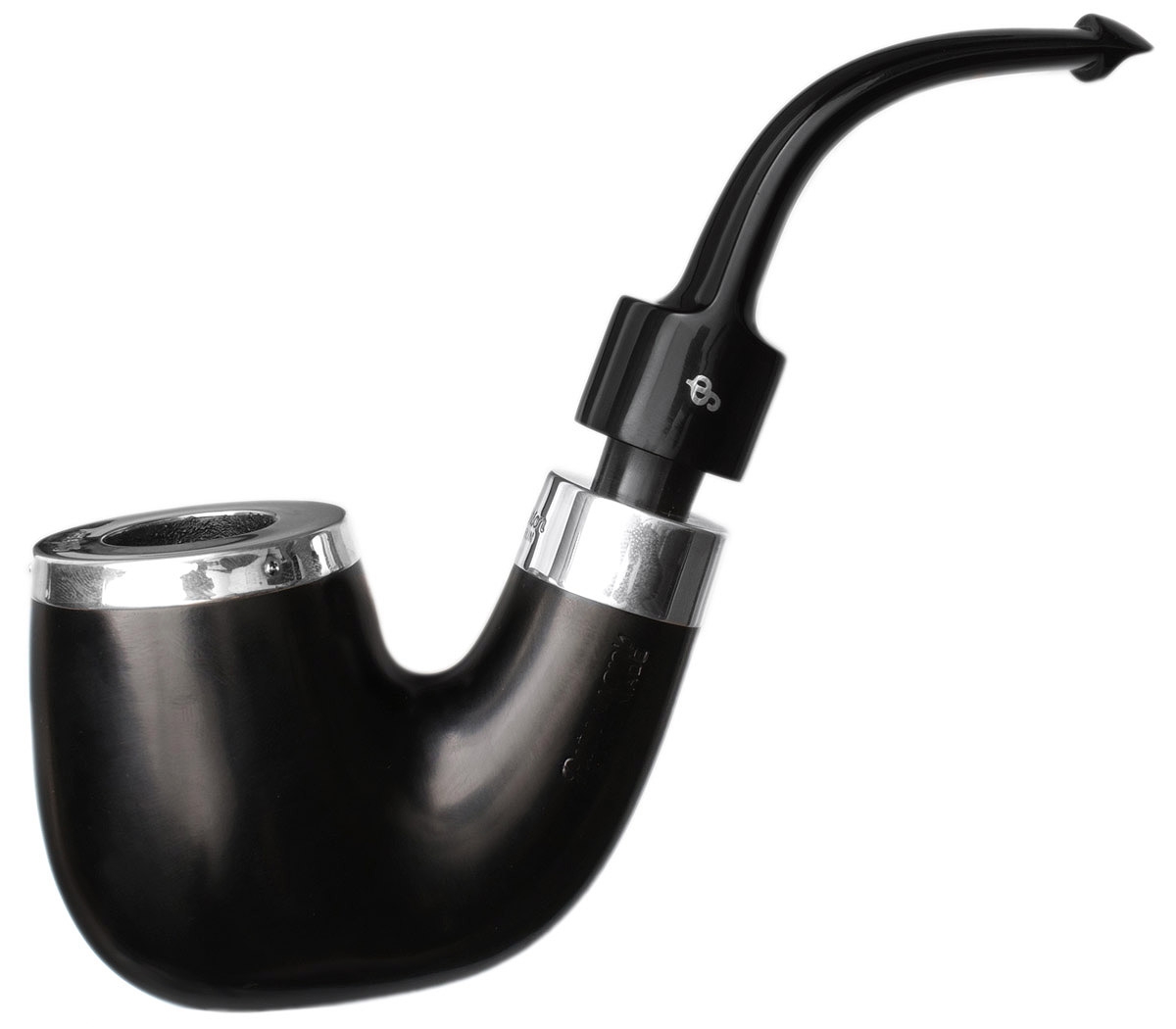 House Pipe Ebony Silver Cap Bent P-Lip