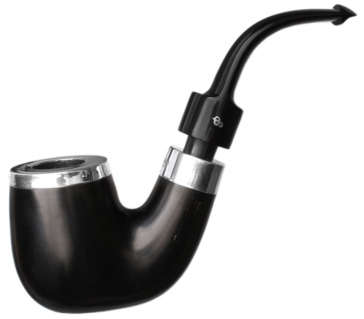 House Pipe Ebony Silver Cap Bent P-Lip (9mm)